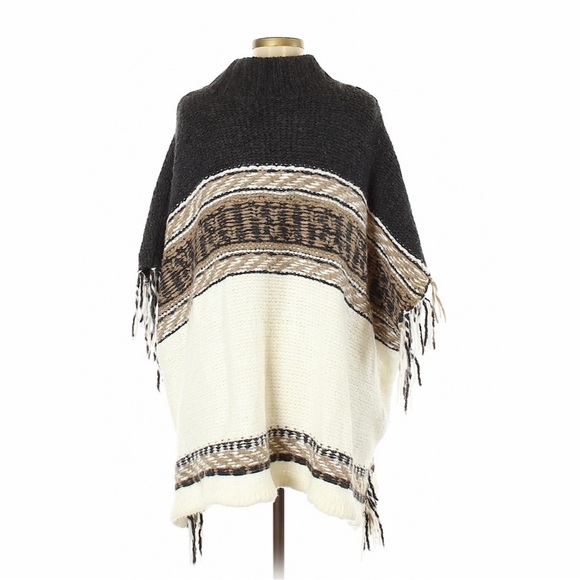 Free People Black and Cream Knit Poncho - Picture 2 of 2